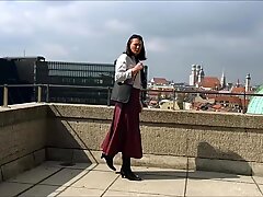 Long leather skirt outdoors